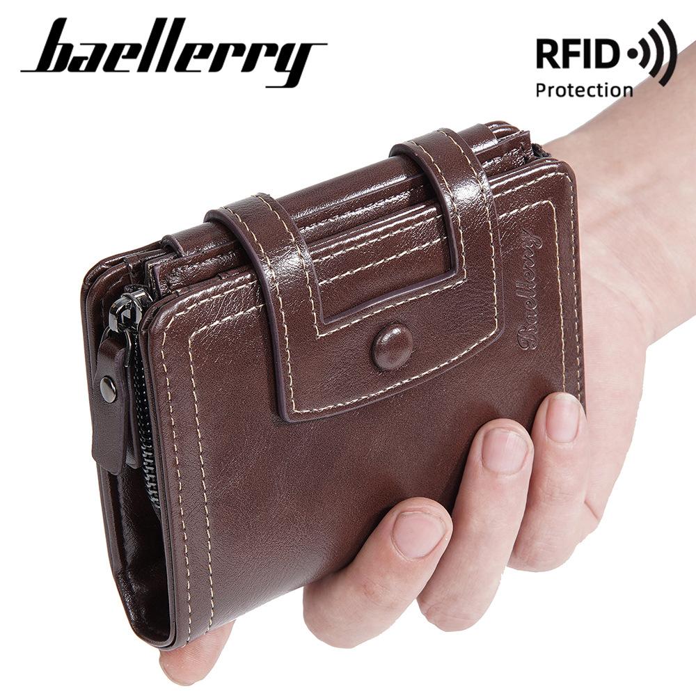 Мужской кошелек Baellerry с магнитной защитой RFID, застежкой-молнией и кнопкой, короткий кошелек для монет с несколькими отделениями для карт