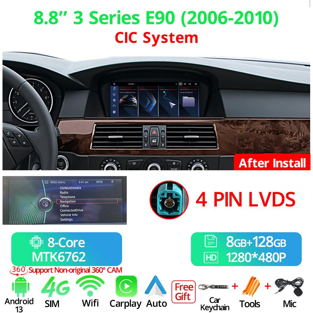 8,8-дюймовый беспроводной автомобильный радиоприемник Carplay для BMW 3 Seires E90 LHD 2006-2012 CCC CIC система Android 13 GPS мультимедийный видеоплеер FM BT
