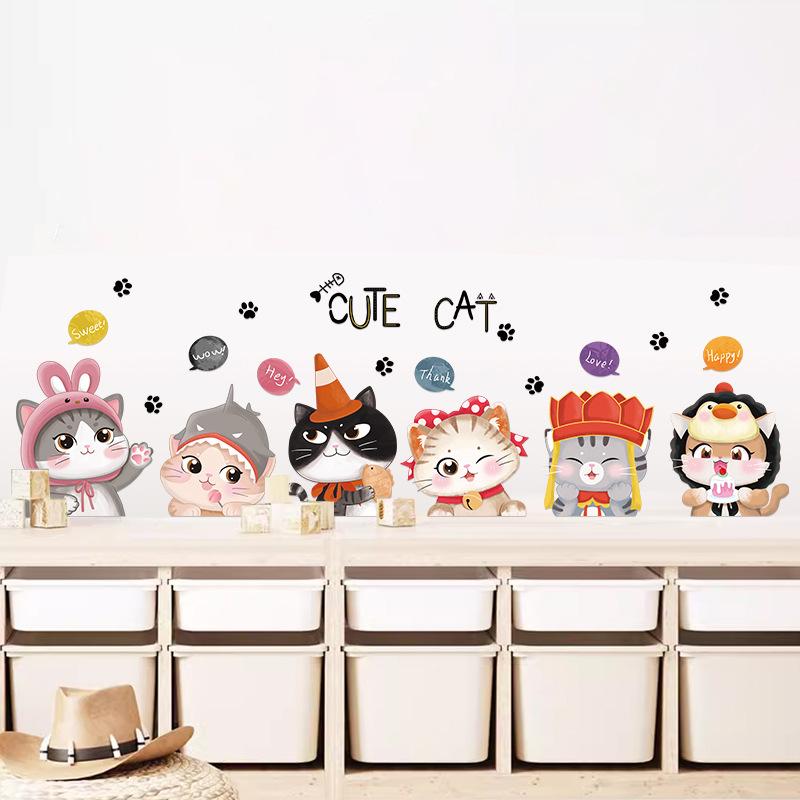 Cartoon Cat Stickers Wall Stickers Children's Room Layout Stickers Wall Room Bedroom Warm Decoration Wallpaper