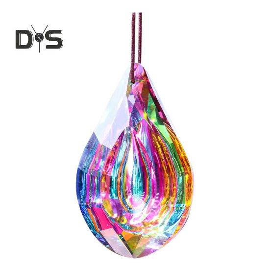 Faux Crystal Prism Sun Catcher Decoration Indoor Outdoor Garden Window Hanging Rainbow Maker Clear Waterdrop Hanging Ornament Pendant