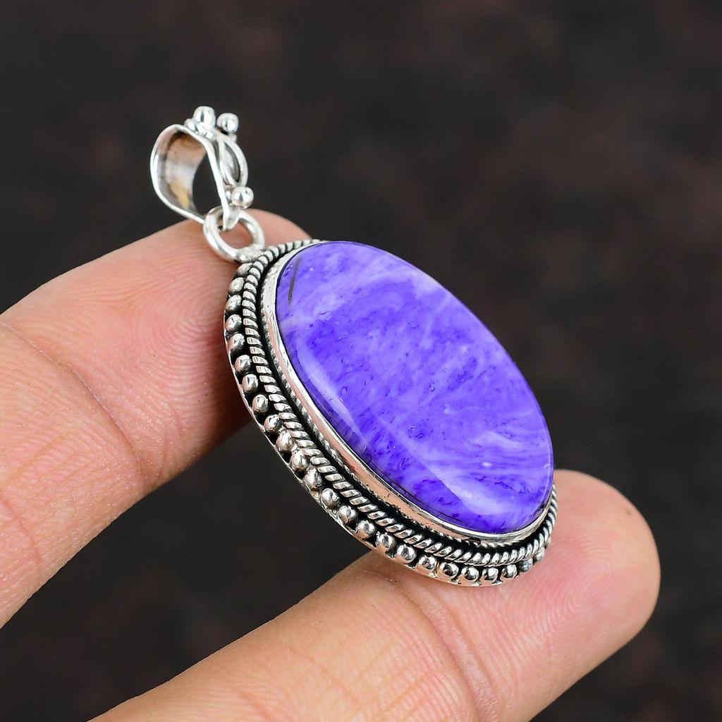 Charoite Pendant Natural Gemstone Pendant 925 Sterling Silver Pendant Charoite Jewelry Handmade Pendant Statement Pendant Gifts For Friend