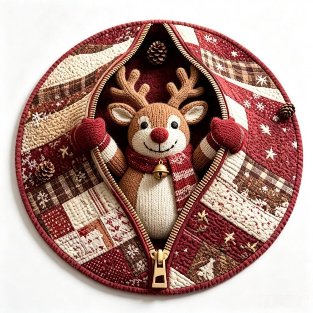 2D Flat Printed 3D Illusion Rug Santa Claus Xmas Home Decor Round Vortex Carpet Indoor