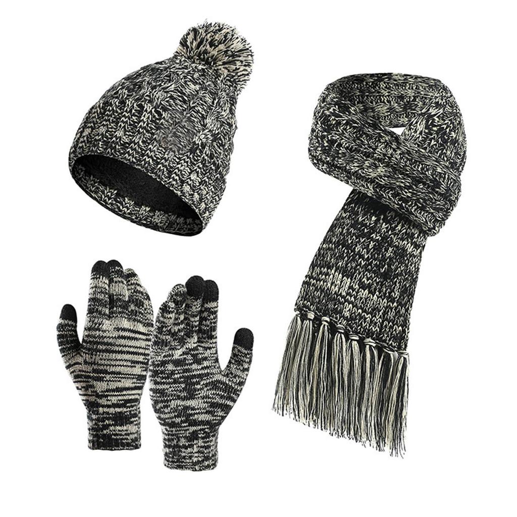 Women's And Men's Winter Fashion Warmth Cute Hat Scarf Gloves Casual Three Piece Set