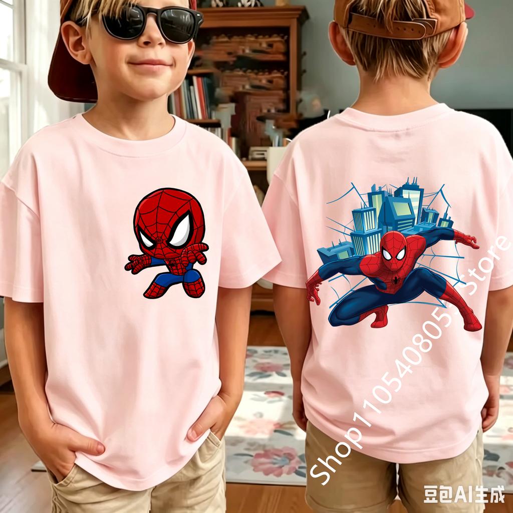 Spiders-Mans 2026 New Style Children's Pure Short-Sleeved Boys' Sport Shirt Girls' Casual Top Summer T-Shirt Cartoon Print