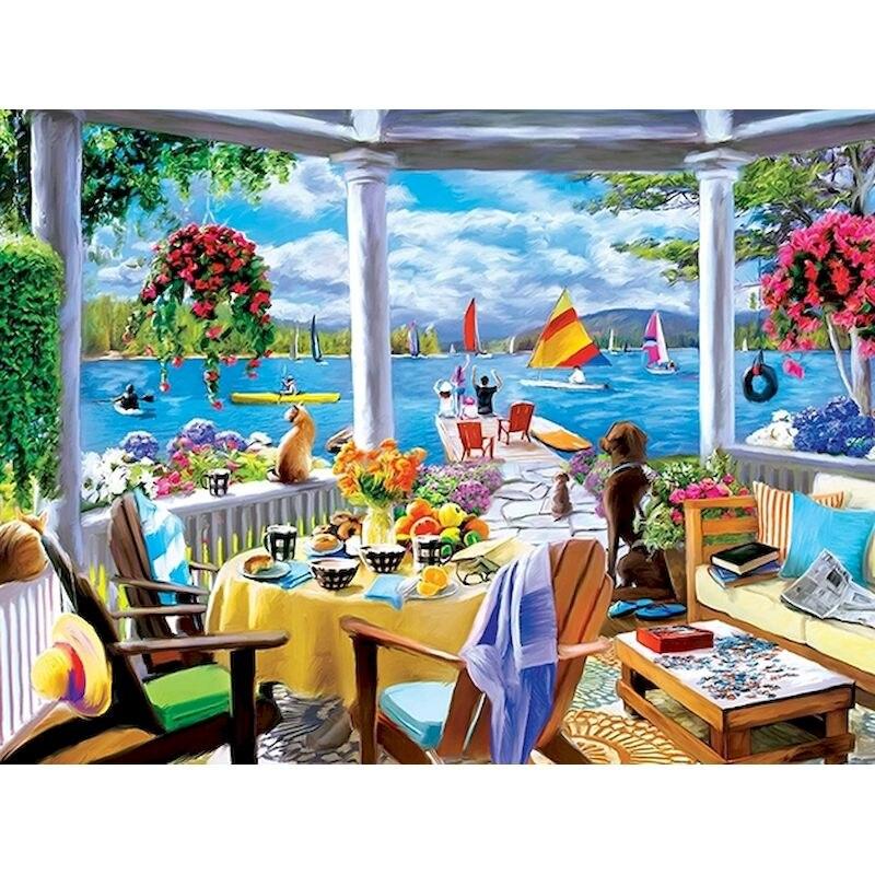 Алмазная вышивка Здания Пейзаж Набор для вышивки крестом Полная круглая алмазная живопись Мозаика Домашний декор