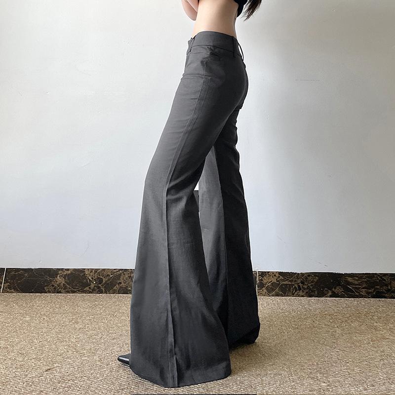 Повседневные базовые однотонные брюки от костюма прямого кроя, офисные элегантные приталенные с низкой посадкой и широкими штанинами