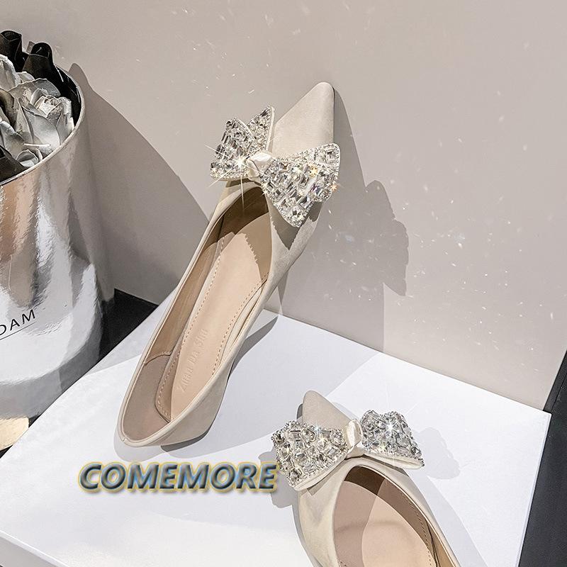 Новые модные туфли на плоской подошве с бантом из стразов и острым носком, прозрачные туфли-лодочки для женщин, весна-лето, большой размер 42 43