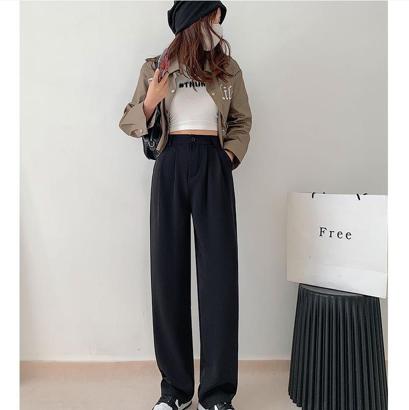 Women Chic Office Wear Straight Pants Vintage High Ladies Trousers Baggy Korean 2023 Spring/Summer/Autumn Wide Leg Female