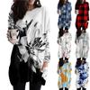 Womens Printing O-Neck Sweatshirt Long Sleeve Printed Shirt Dress Oversized Loose Fit Pullover Tops With Pockets
