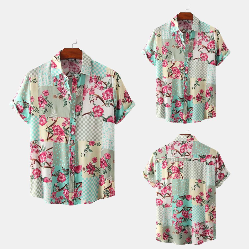 2022 Summer Men's Short Sleeve Floral Shirt - European and American Style