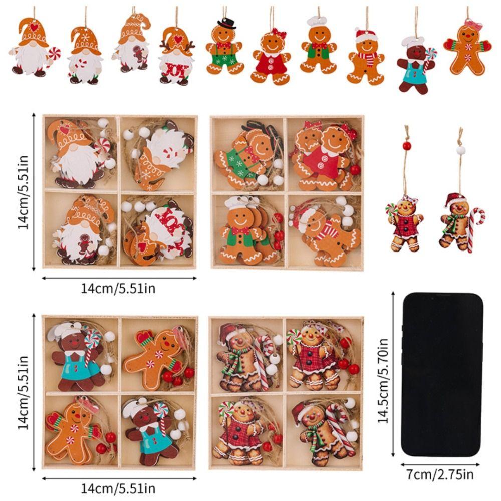 A set/12PCS Gingerbread Man Gnomes Wooden Pendants New Year Gift Home Table Decor Xmas Tree Hanging Ornament for Home
