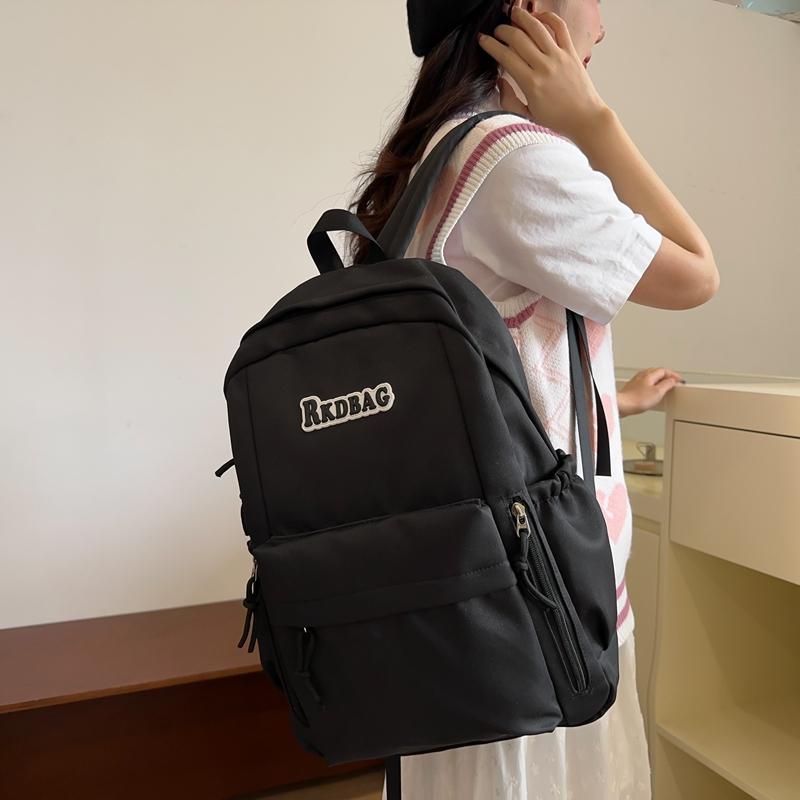 Студенческий однотонный школьный женский рюкзак в студенческом стиле с буквенным принтом, рюкзак большой емкости
