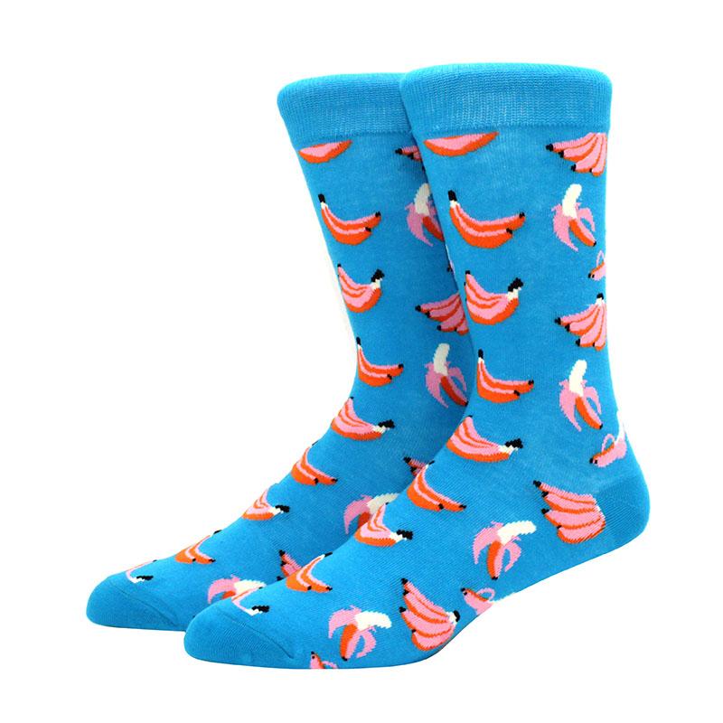 1 пара забавных мужских носков с рисунком фруктов, бананов, фламинго, лимонов, яиц, ленивцев, пиццы, счастливых носков для скейтбординга в стиле Харадзюку