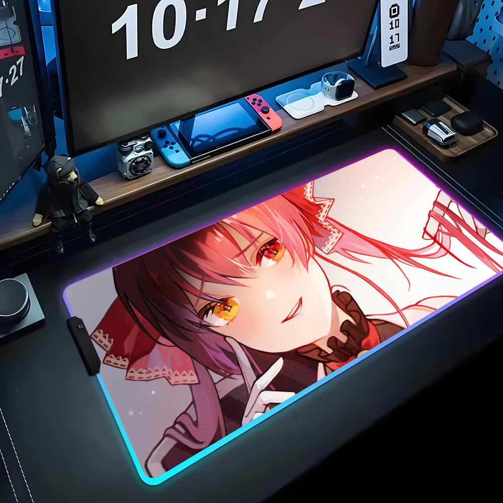 houshou marine Mouse Pad RGB Gaming Mousepad Big LED Pad PC Desk Mat Luminous Mouse Pad Large Keyboard Mats Table Rug With