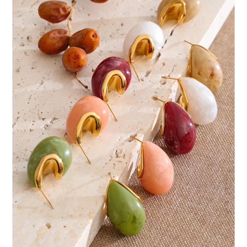 Stainless Steel Multi Color Earrings Exquisite Ear Jewelry Fashion Teardrop Stud Earrings  Women