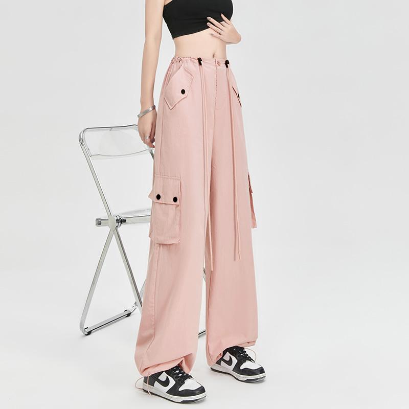 2024 Новые модные женские свободные брюки-карго весна-лето тонкие комбинезоны с карманами высокая талия широкие брюки прямые свободные спортивные брюки элегантные брюки 2391