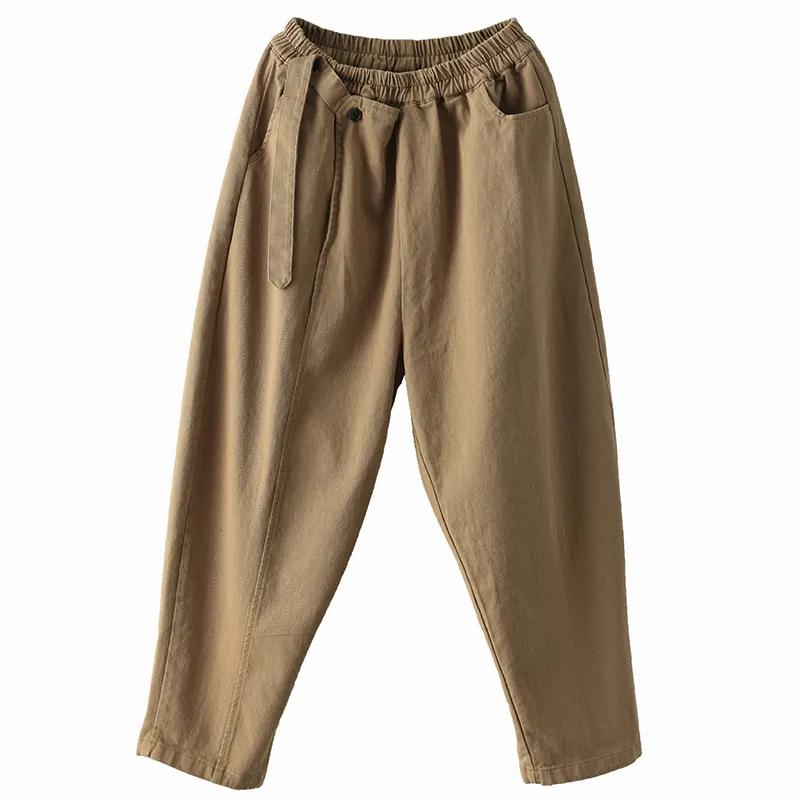 Повседневные брюки из хлопка в стиле ретро, женские весенние свободные универсальные шаровары с эластичной резинкой на талии