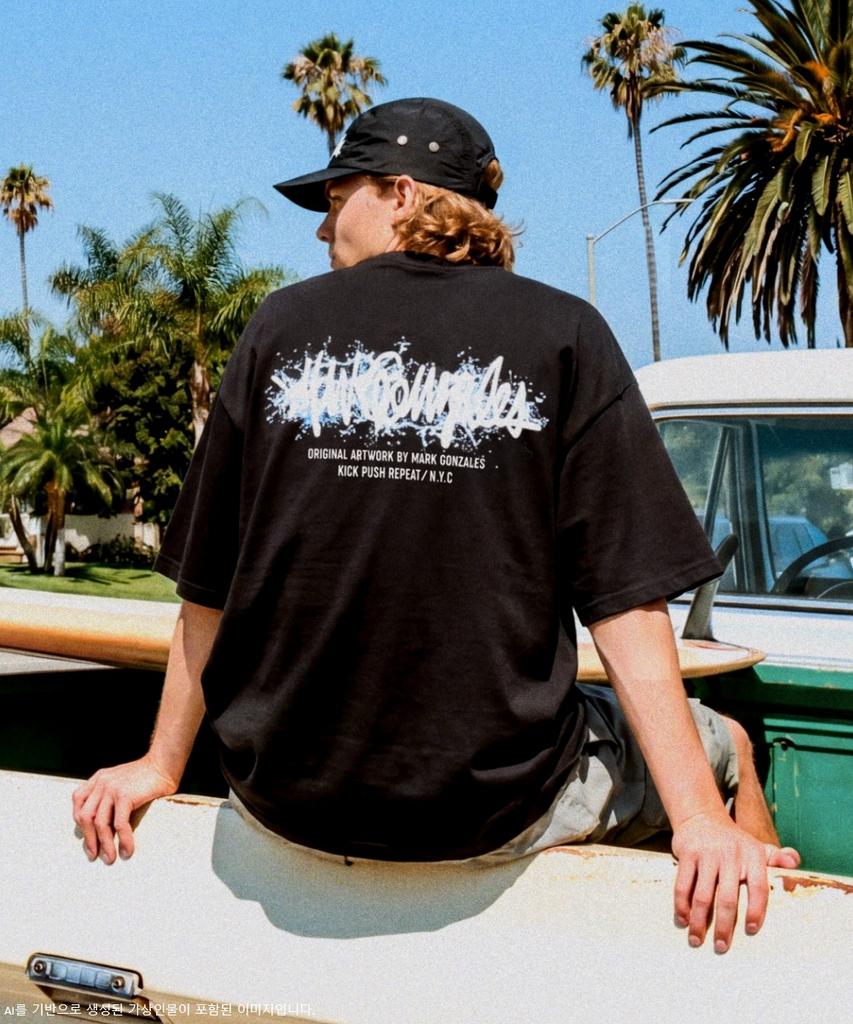 MARK GONZALES Water Next Sign Logo Short Sleeve T-Shirt - Black