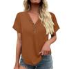 Women's Fashionable Casual Short Sleeved Solid Color V-neck Button Top
