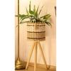 Плетеная корзина на деревянной ножке из джутового переплетения Цветочный горшок с бусинами из орехового дерева, длина ножки 46 см