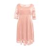 Женское темпераментное кружевное повседневное однотонное платье с круглым вырезом и рукавом три четверти большого размера