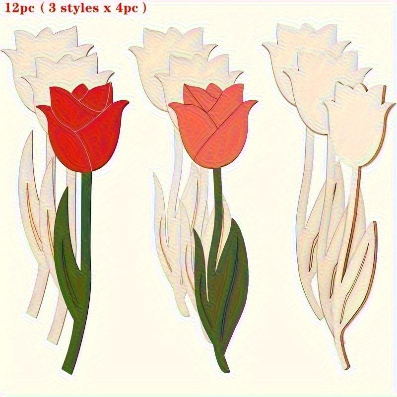 12pcs - Unfinished Wooden DIY Craft Set: Rose Flower Ornaments for Painting, Holiday & All-Season Decor, Suitable for Ages 14+