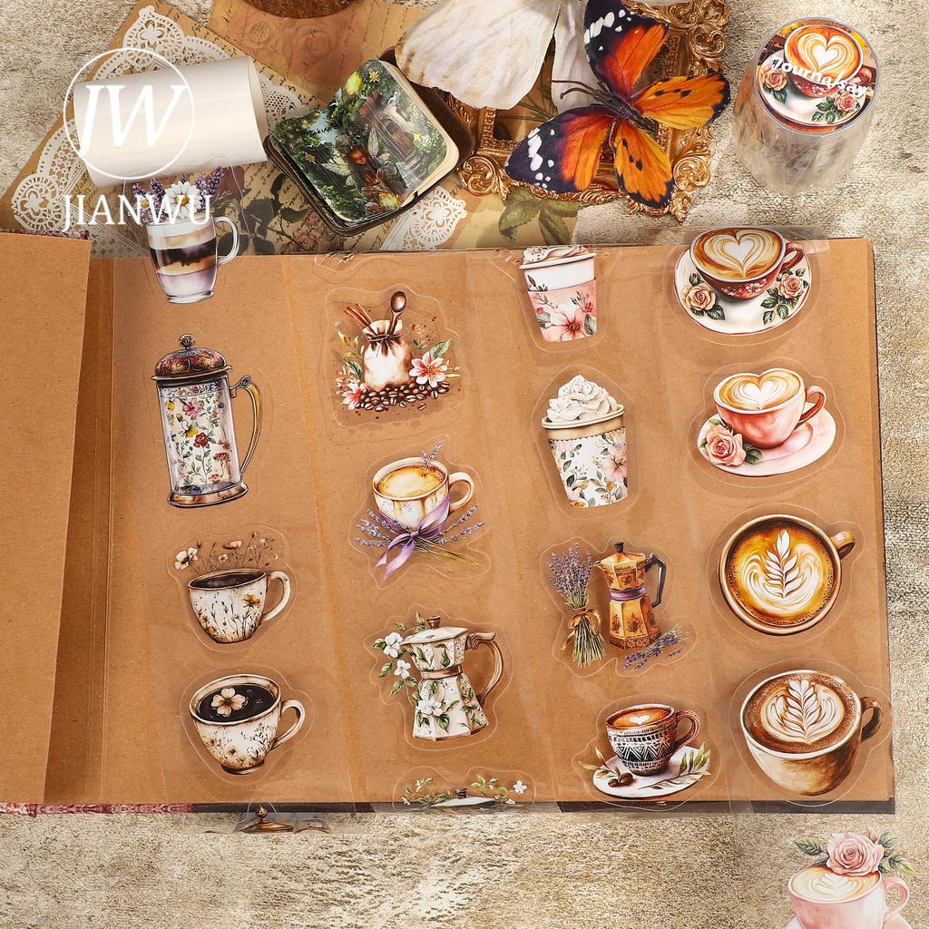 JIANWU 60mm*200cm Vintage Coffee Flower Landscape Material Collage Scrapbooking PET Tape Creative DIY Journal Stationery