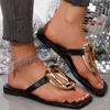 Women Summer Beach Flip Flops Metal Slippers Luxury Flats Sandals Casual Slip On Shoes New Slides Women Slippers