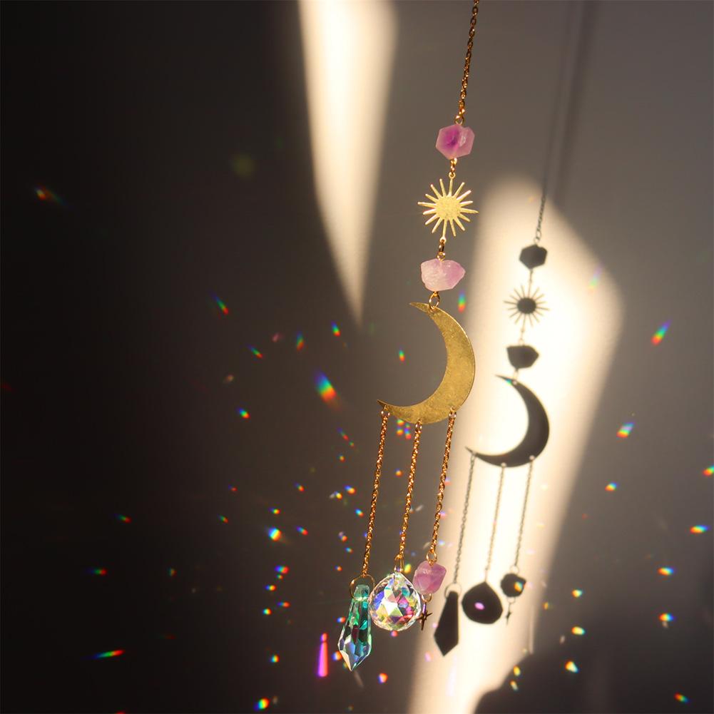 Butterfly Crystal Wind Chimes Moon Sun Catchers Prisms Pendant Light Catcher Rainbow Chaser Hanging Ornaments Home Garden Decor