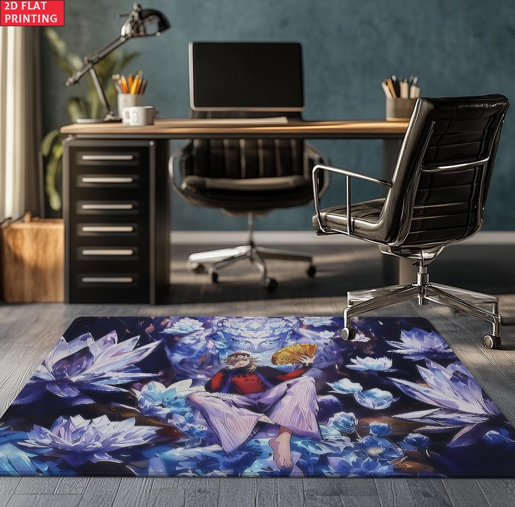 Anime Demon Area Rug, Dark Fire Water Theme Non-slip Floor Mat, Gamer Room Bedroom Decor Carpet, Washable Home Gift