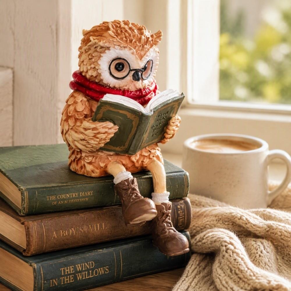 Resin Owl Figurine Reading Owl Figurine 15cm/18cm Owl Figurine Resin Owl Figurine Desk