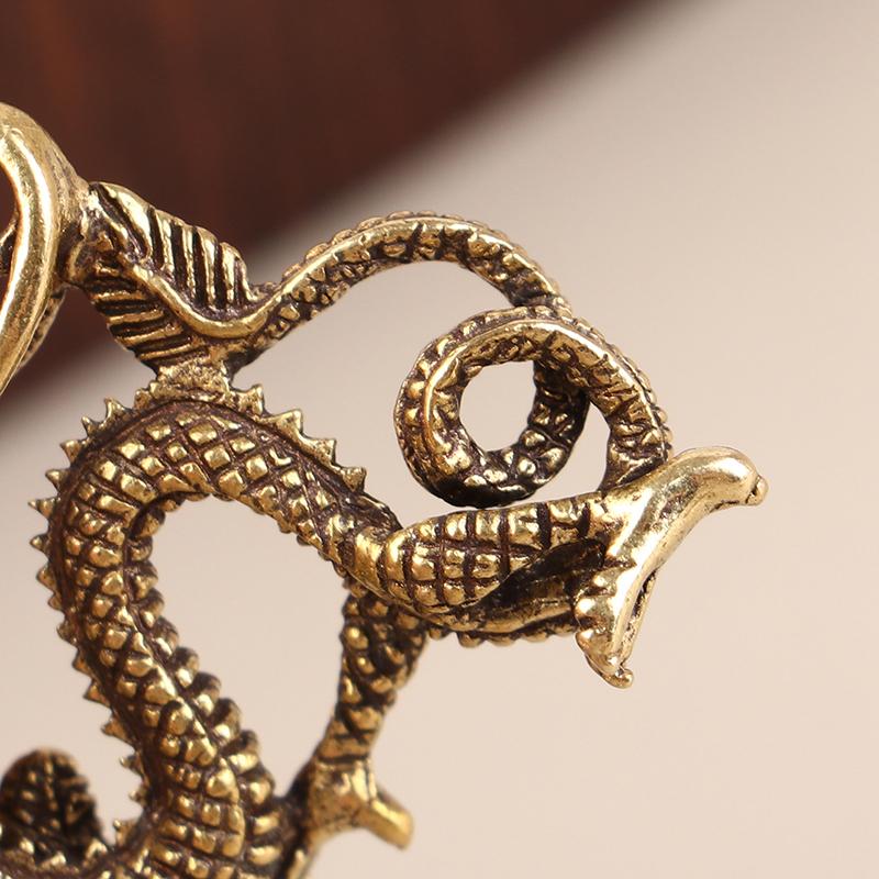 1Pc Retro Brass Dragon Figurine Decor Wealth Prosperity Chinese Style Ornament Dragon Luck Animal Fengshui Vintage Decors