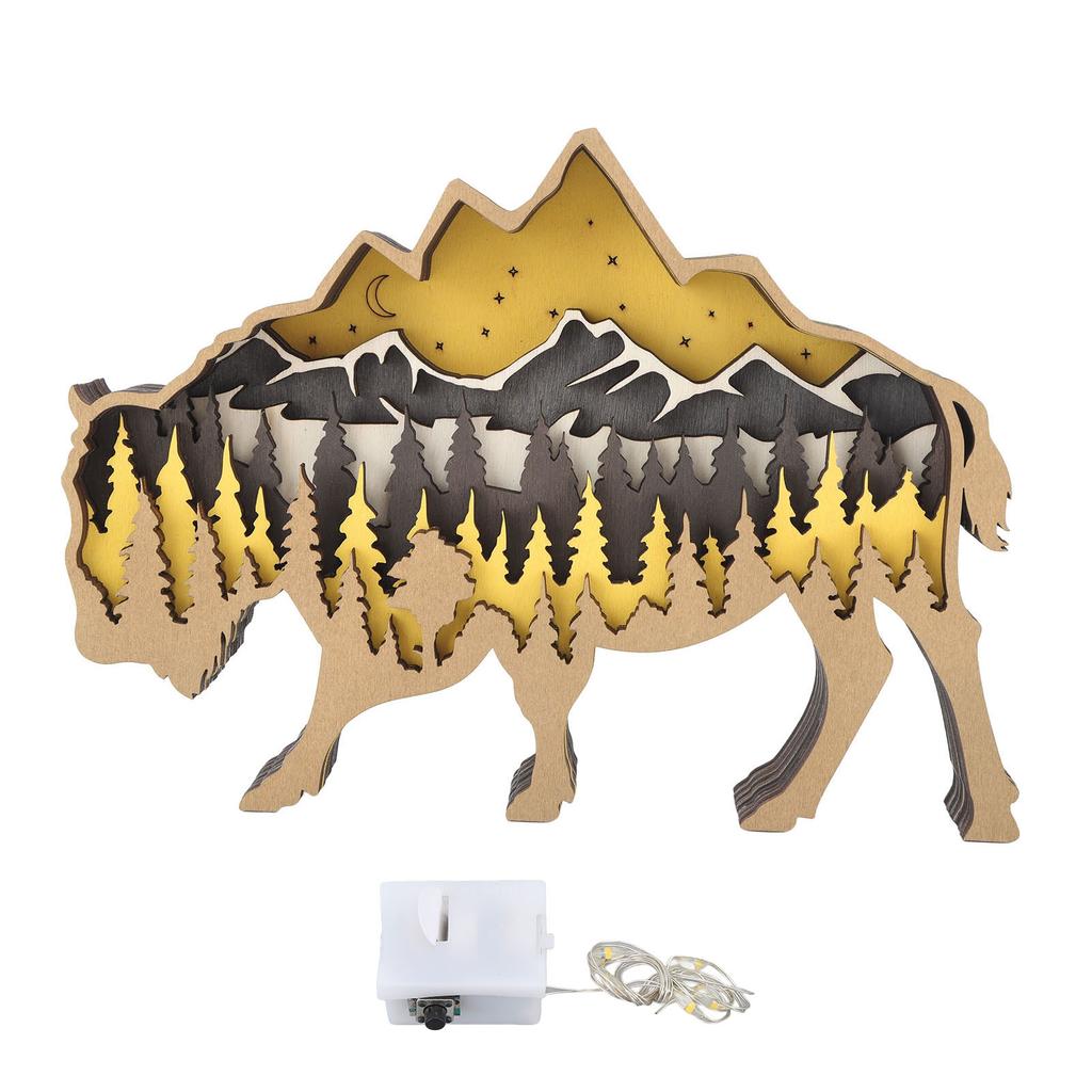 Wooden Carved Ornament with Light 3D Wood Carving Animal Crafts with Lights for Halloween Decoration