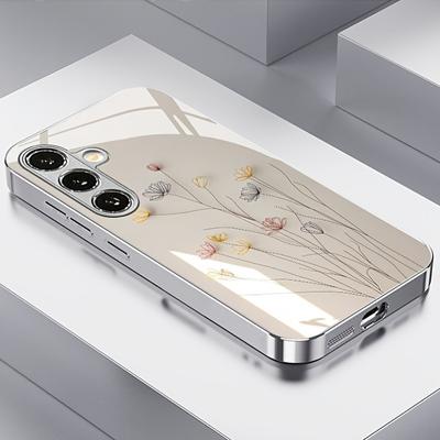 Роскошный Чехол для Телефона с Цветочным Узором, Посеребренный, для Samsung Galaxy S26 S25 S24 S23 Ultra Plus FE, Закаленное Стекло
