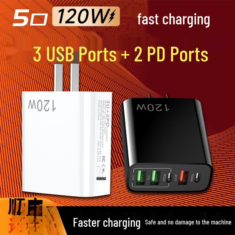Многопортовое USB-зарядное устройство 120 Вт для Apple, Android, Huawei, Xiaomi, OPPO