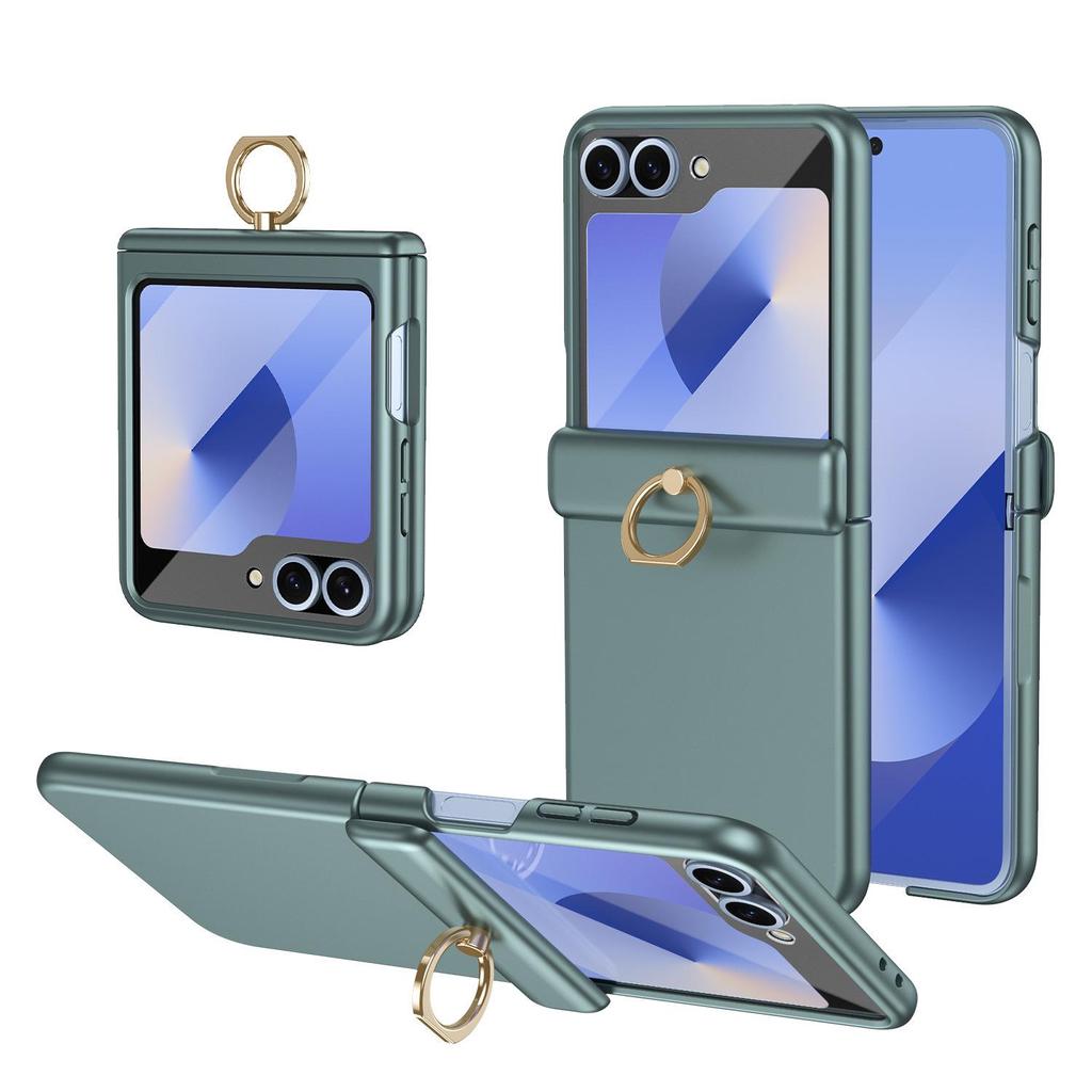 Противоударный чехол для телефона Samsung Z Flip7/6/5 с кольцом-подставкой на 4/3 пальца и пленкой с полным покрытием
