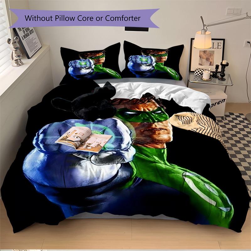 3pcs Green Lantern Ring, Superhero Cover Set,Soft Comfortable Duvet Cover,Guest Room (1*Duvet Cover + 2*Pillowcases, Without Core) yy251024008