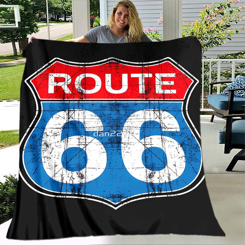 1pc Blanket U.S. Route 66(1) Print Design, Lightweight Blanket for Sofa, Bed- Soft &Warm, Gift for All Seasons like Christmas, Halloween