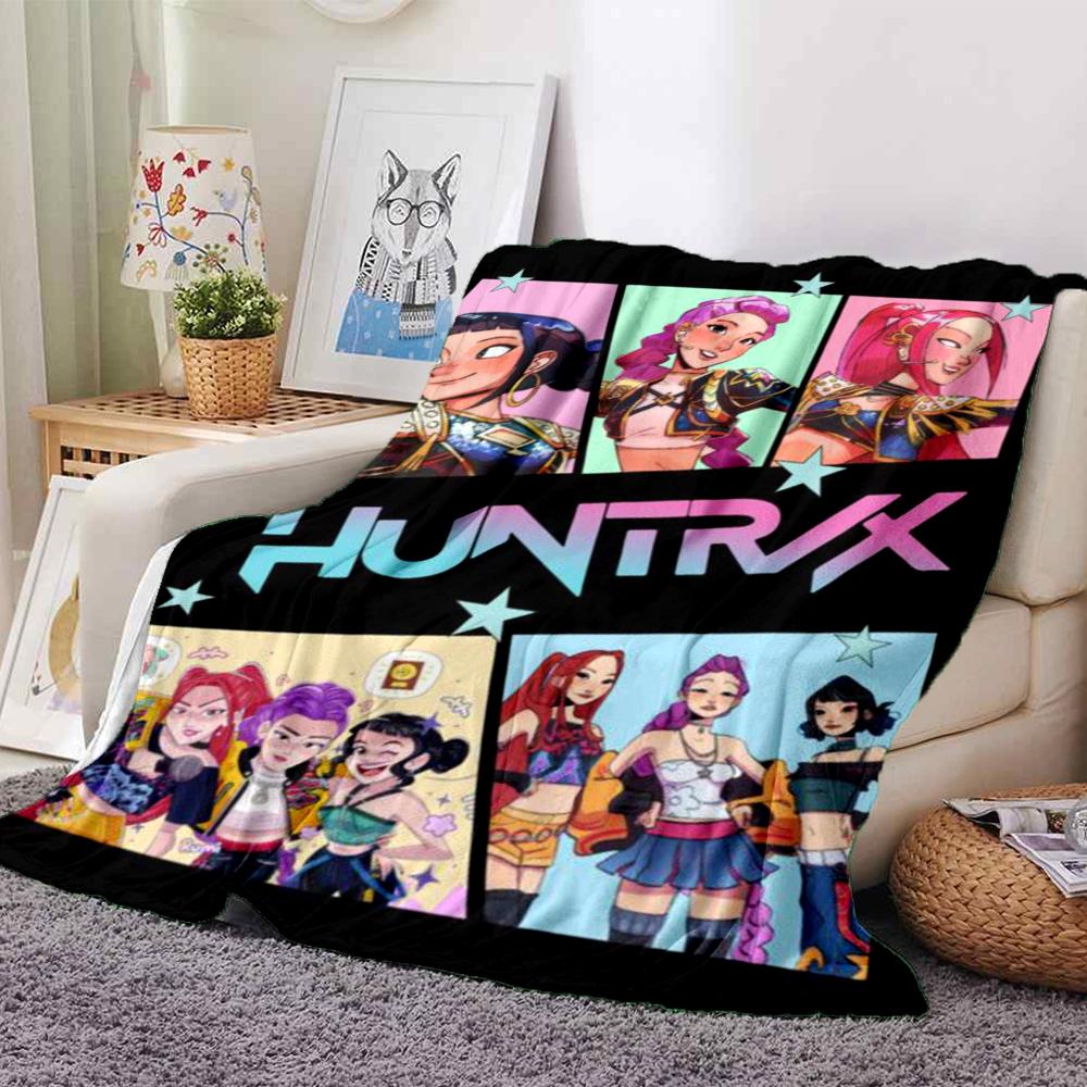 KPop Demon Hunters Theme Printed Blanket - Perfect for Couch, Bed, Travel & Outdoor Use | Machine Washable, Cozy & Durable.