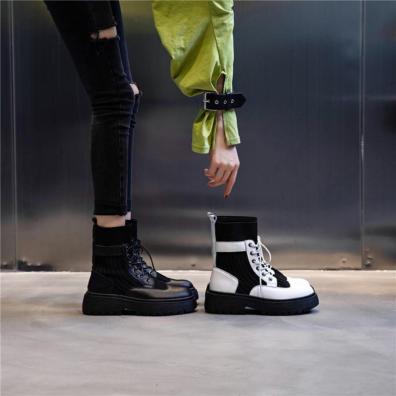 Boots Women's 2025 New Autumn and Winter British Wind Tube Leather Women's Shoes Fashion Elastic Short Boots Martin Boots Women's Trend