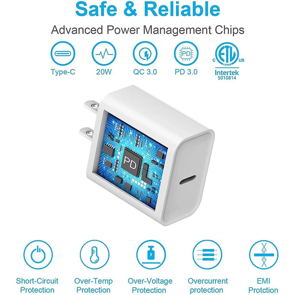 Комплекты для быстрой зарядки PD 30 Вт Зарядное устройство с портом USB C с плетеным кабелем для передачи данных Type-C 1 м / 3,3 фута для iPhone 16 15 Pro ipad Samsung Xiaomi