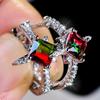 Красный и зеленый циркониевый камень, квадратные серьги-кольца для женщин, милый женский очаровательный серебряный цвет, свадебные украшения, подарок