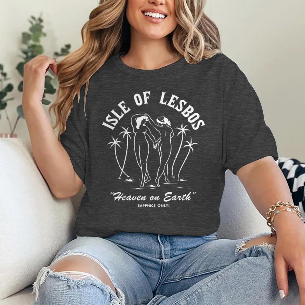 Vintage LGBT Clothes ISLE OF LESBOS Lesbian Streetwear GAY Pride Month Bisexual Couples Matching T Shirt Women Men Y2K Tops