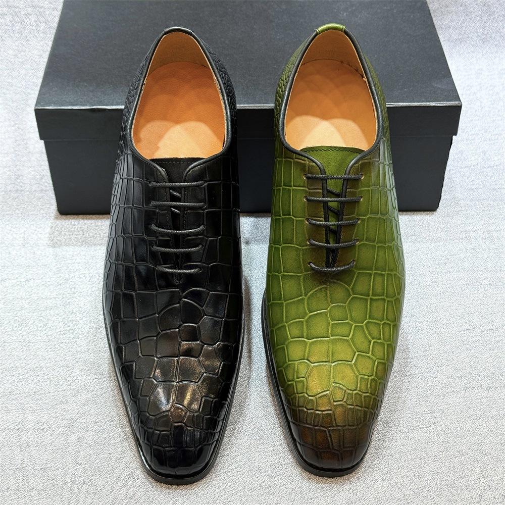 Men'S Shoes Fashion Trend Crocodile Pattern Low-Top Business Lace-Up Oxford Shoes Korean Version Formal Men'S Leather Shoes Large Size