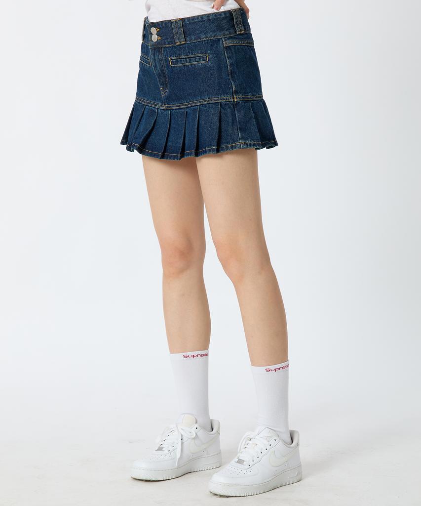 Andy Other Pleated Denim Mini Skirt Blue