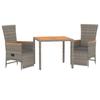 VidaXL 3-piece Garden Dining Set Grey Cushions Resin Wicker, Dining Set, Dining Set 3157555