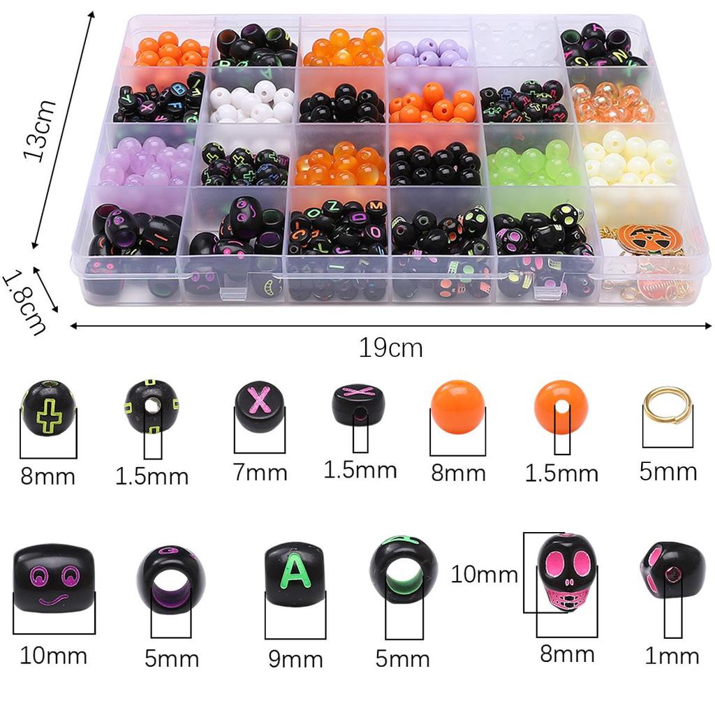 520pcs/box Acrylic Beads Halloween Alloy Pendants Accessory Set for DIY Necklace Bracelet Jewelery Making