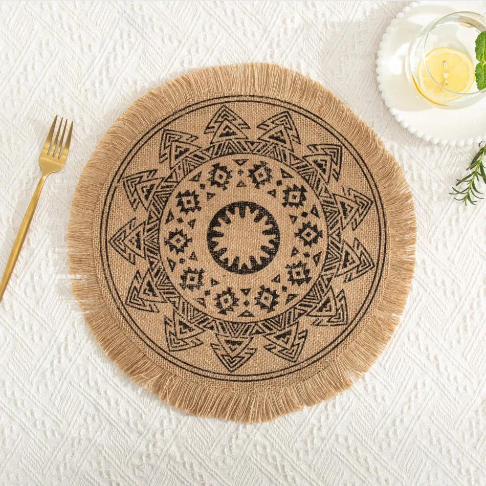 1 шт. Круглая вышитая салфетка для стола, тканая хлопковая салфетка для кофейных чашек, подставка под столовые приборы, украшение для кухни