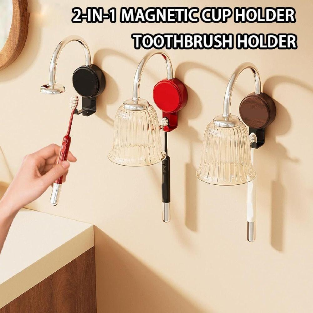 Durable Magnetic Drainage Toothbrush Organizer Wall-Mounted Inverted Tooth Cup Holder