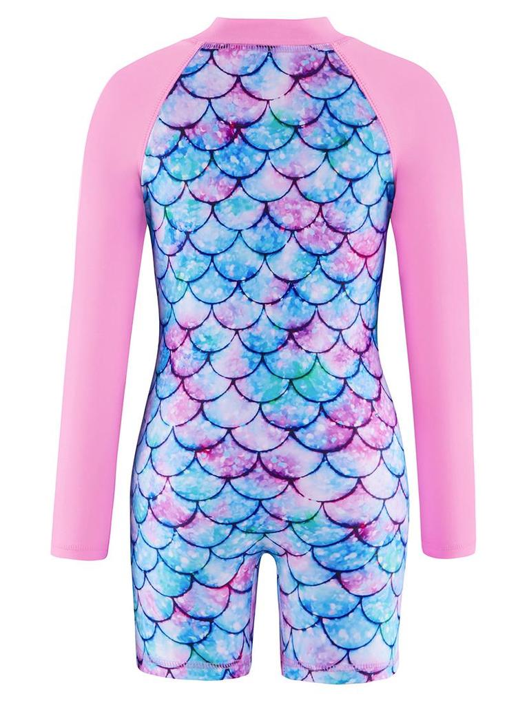 Купальник-русалка с длинным рукавом для девочек с защитой от солнца